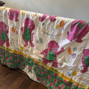 The Lyons Group Kids Twin Comforter White Barney Baby Bop 1992 Vintage 58x88